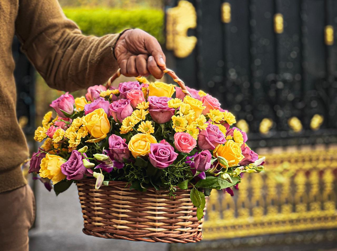 Royal Lavender & Gold Basket by House of Petalss Ooty